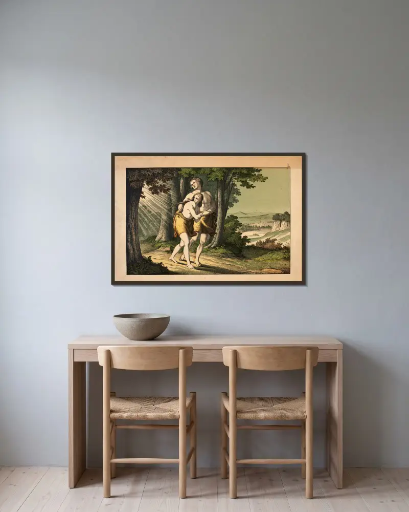 Die Vertreibung aus dem Paradies von Theodor Eckardt gerahmt an einer Wand