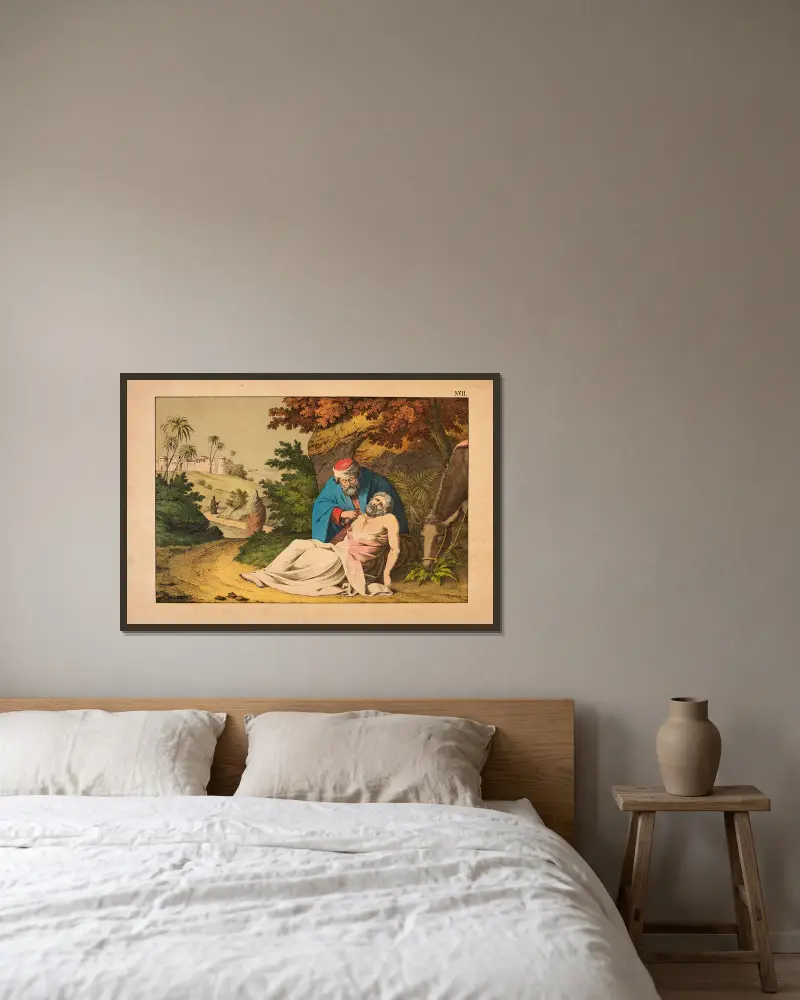 Der barmherzige Samariter von Theodor Eckardt gerahmt an einer Wand