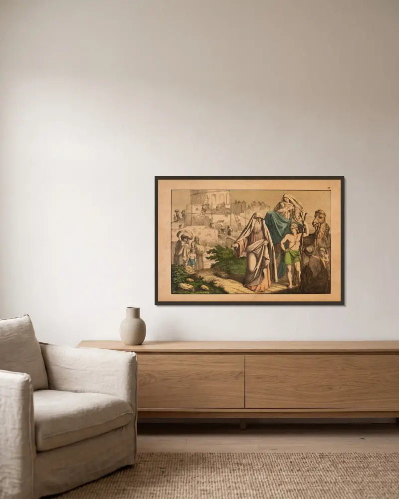Der Turmbau zu Babel von Theodor Eckardt gerahmt an einer Wand