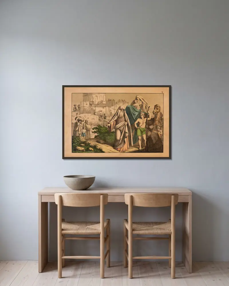 Der Turmbau zu Babel von Theodor Eckardt gerahmt an einer Wand