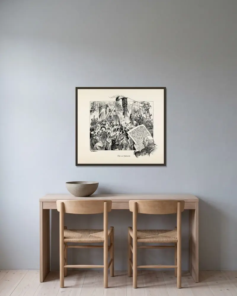 Nach einem Brand von Theodor Kittelsen gerahmt an einer Wand