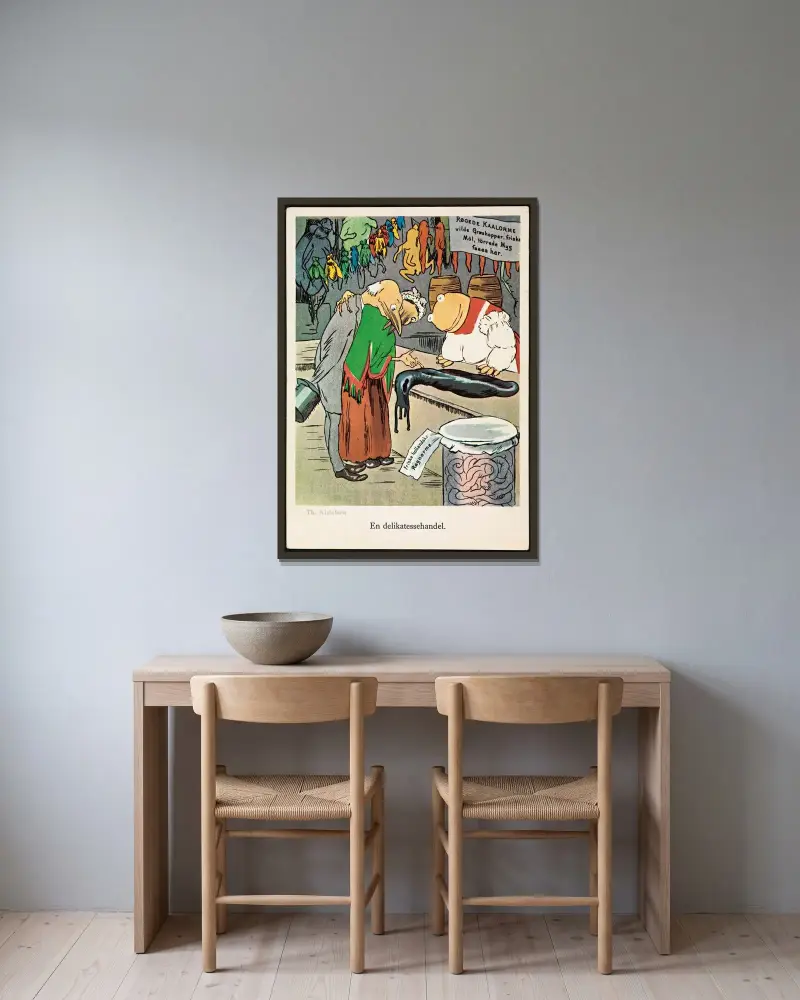 En delikatessehandel (Delicatessen shop), Theodor Kittelsen v rámu na stěně