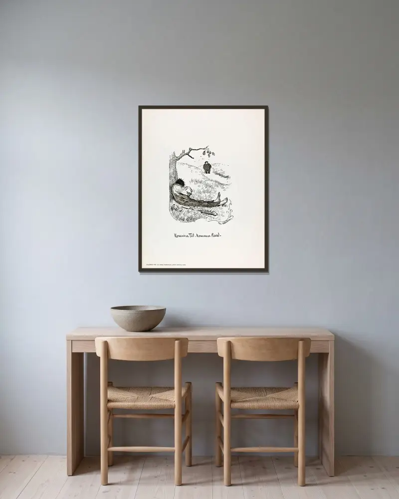 Kommer Tid, kommer Raad von Theodor Kittelsen gerahmt an einer Wand