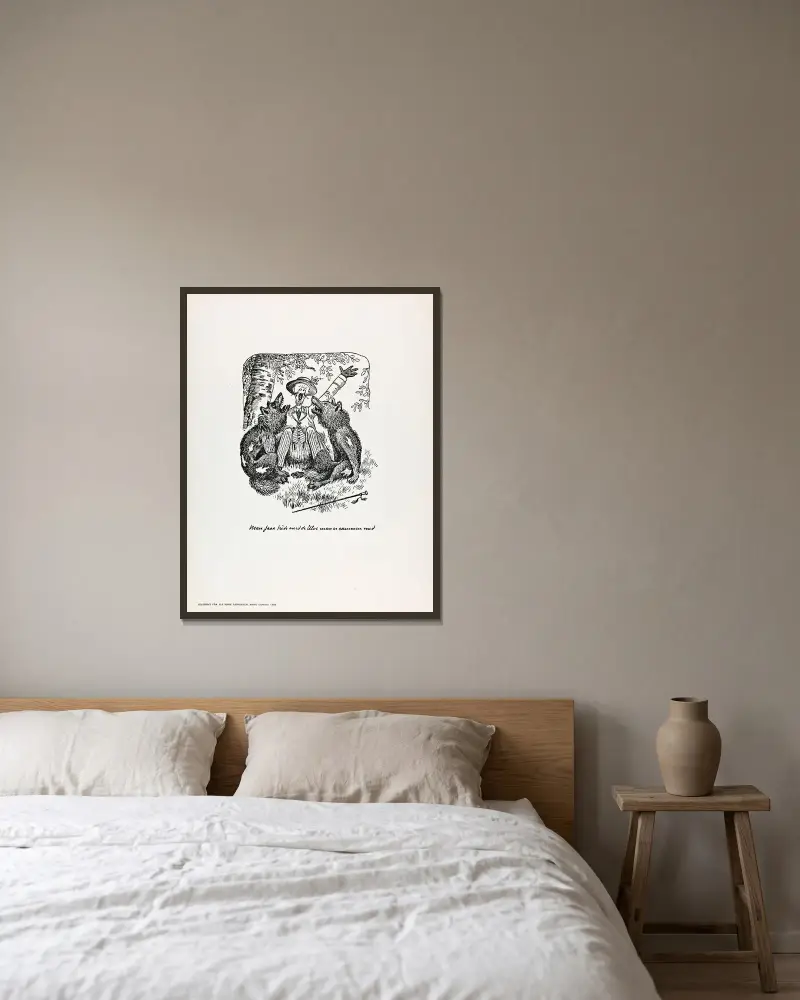 Man faar tude med de Ulve man er sammen med, Theodor Kittelsen v rámu na stěně