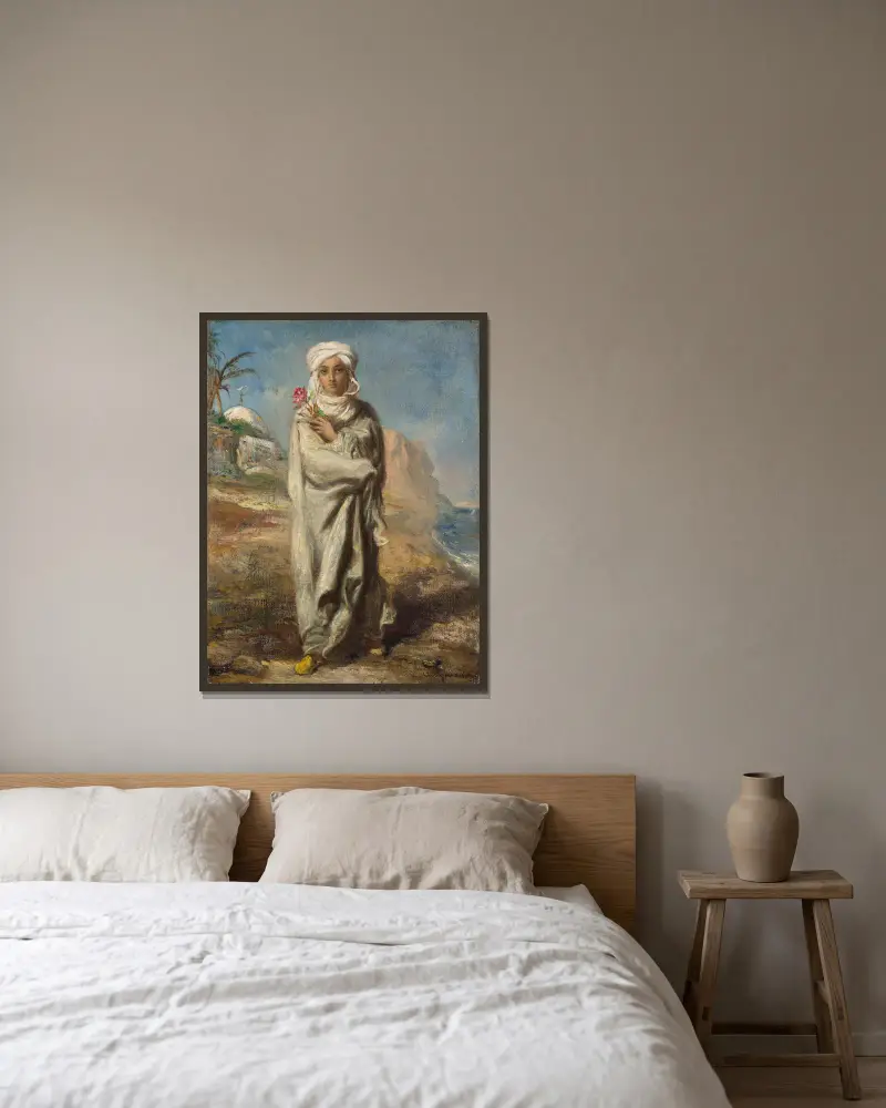Stående ung arabisk man av Théodore Chassériau inramad på en vägg