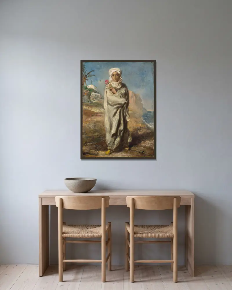 Stående ung arabisk man av Théodore Chassériau inramad på en vägg