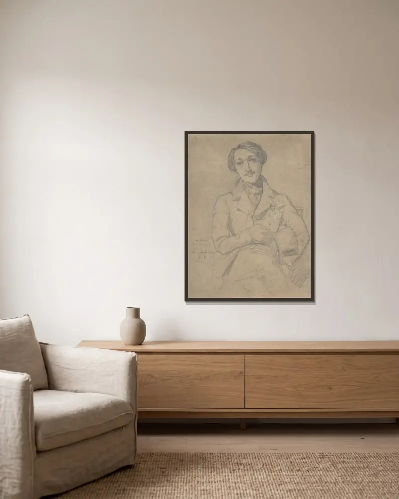 Portrait of Jennins av Théodore Chassériau inramad på en vägg