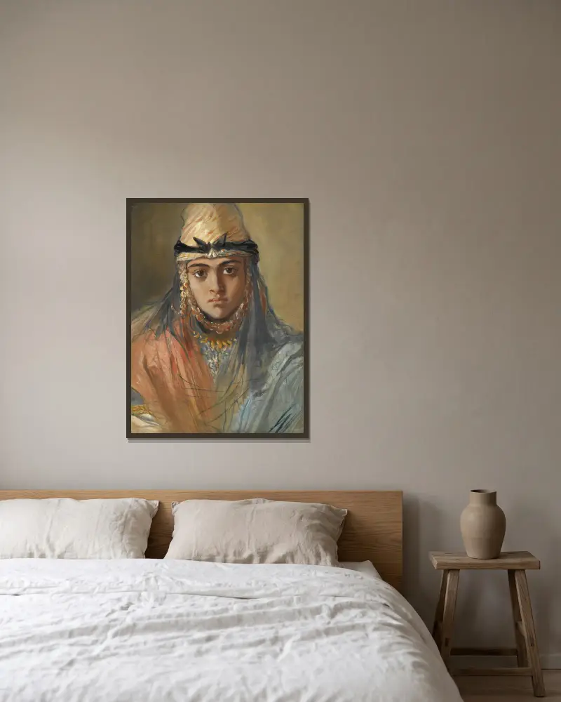 Tete De Jeune Algerienne Juive av Théodore Chassériau inramad på en vägg