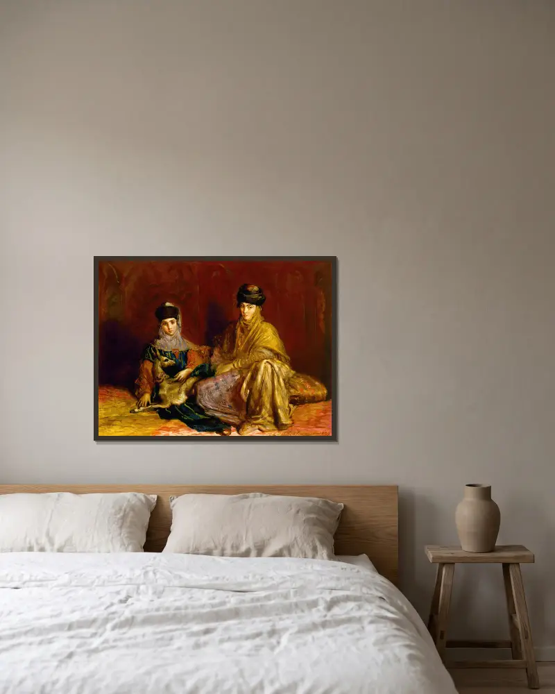 Kvinna och liten flicka från Constantine med en gasell av Théodore Chassériau inramad på en vägg