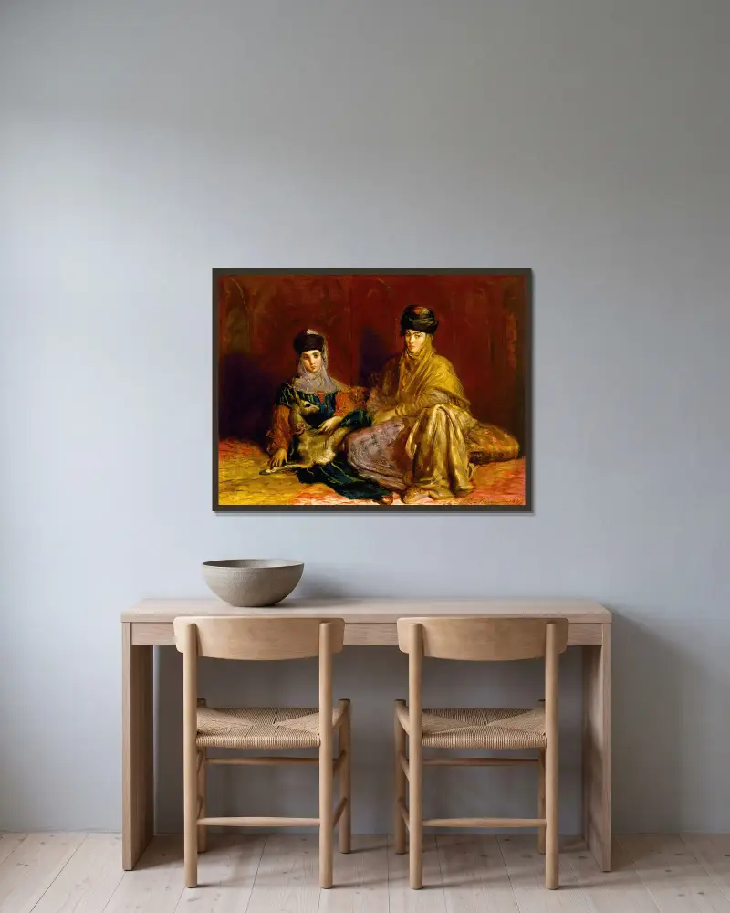Kvinna och liten flicka från Constantine med en gasell av Théodore Chassériau inramad på en vägg