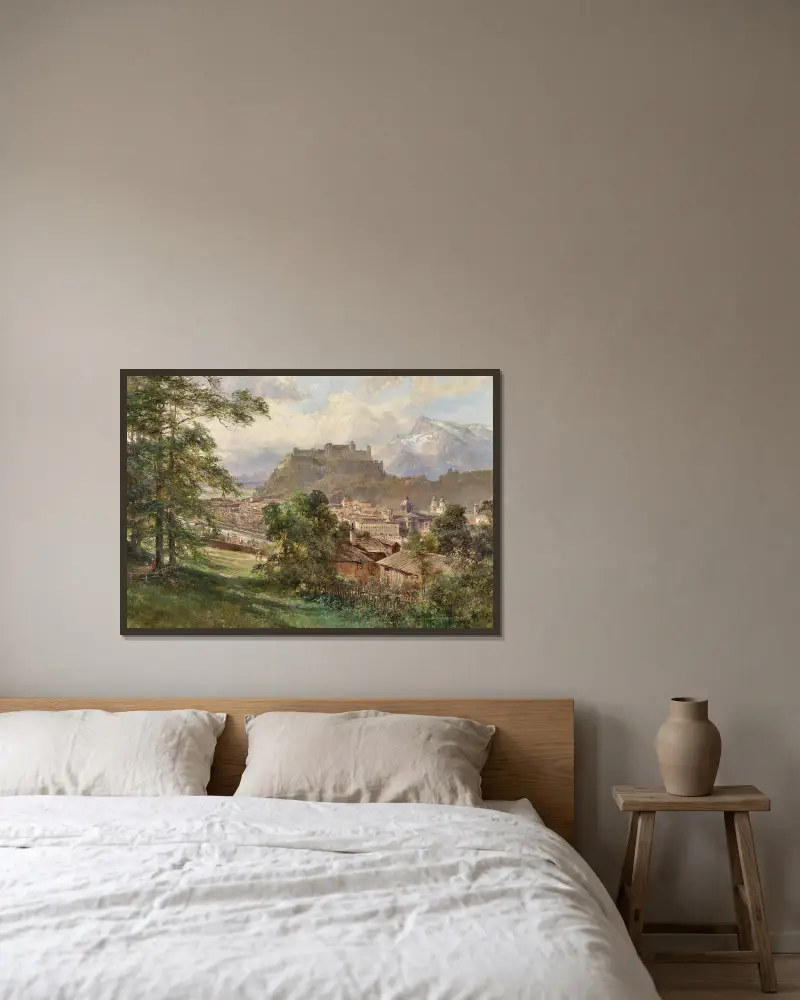 Utsikt över Salzburg från Kapuzinerberg av Edward Theodore Compton inramad på en vägg