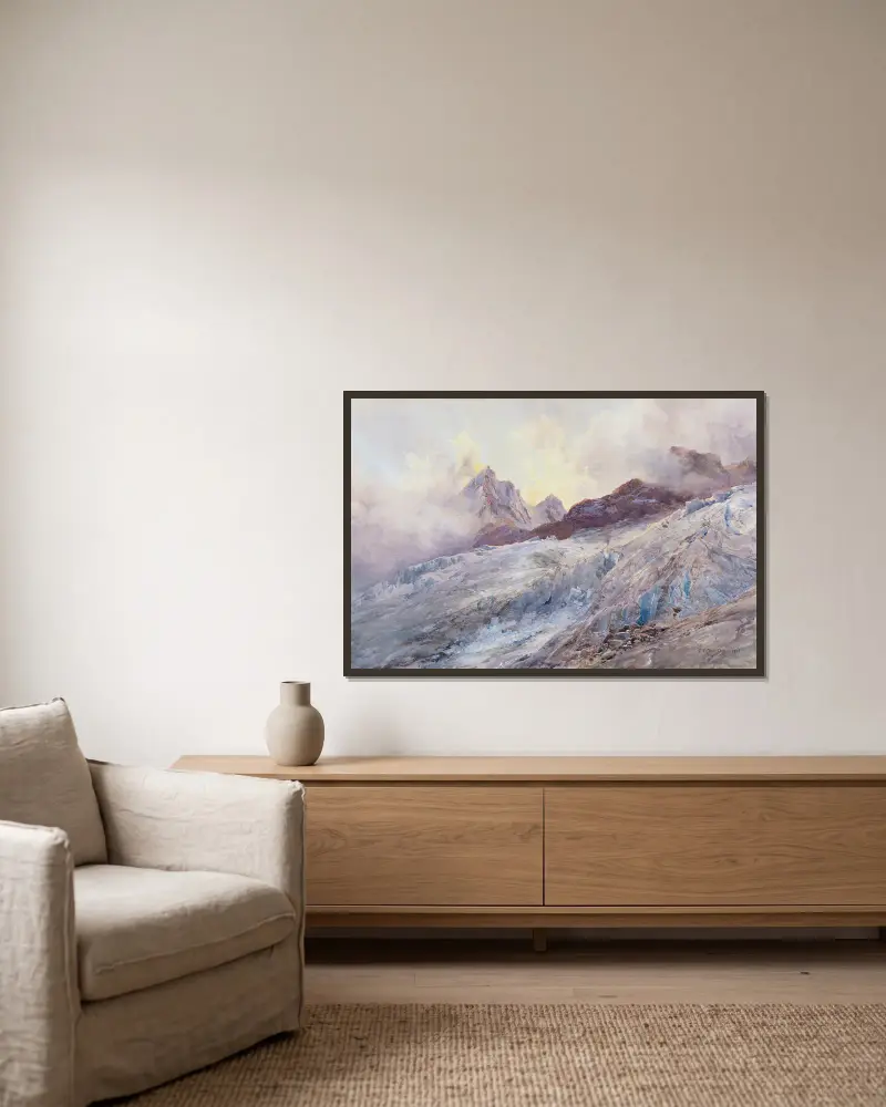 Finsteraarhorn av Edward Theodore Compton inramad på en vägg