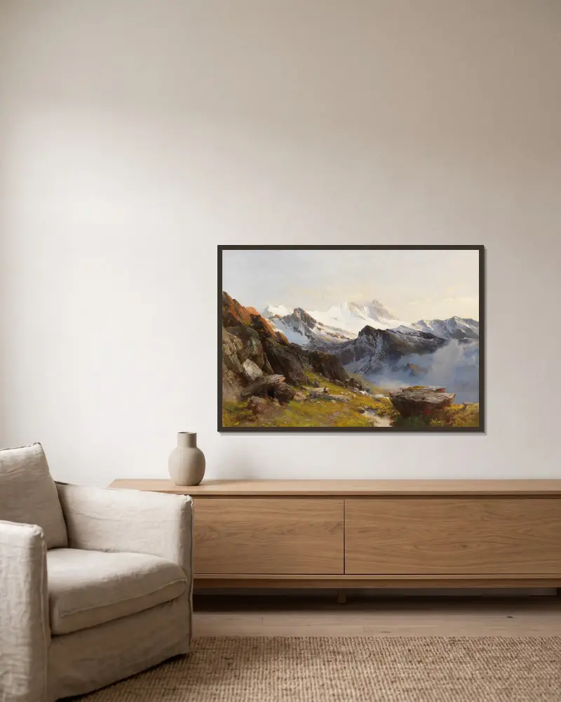 Grossglockner från Pragerhütte, tidig morgon av Edward Theodore Compton inramad på en vägg
