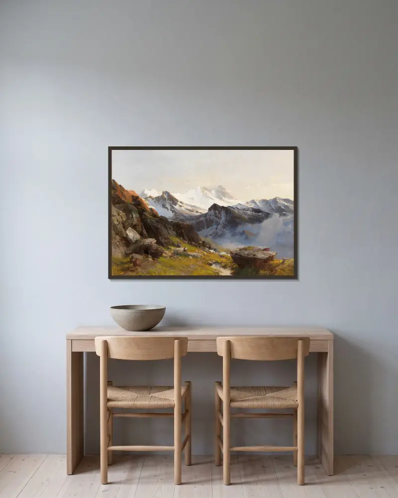 Grossglockner från Pragerhütte, tidig morgon av Edward Theodore Compton inramad på en vägg