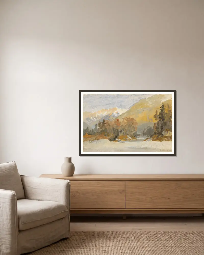 Herbstliche Voralpenlandschaft (Studie) av Edward Theodore Compton inramad på en vägg