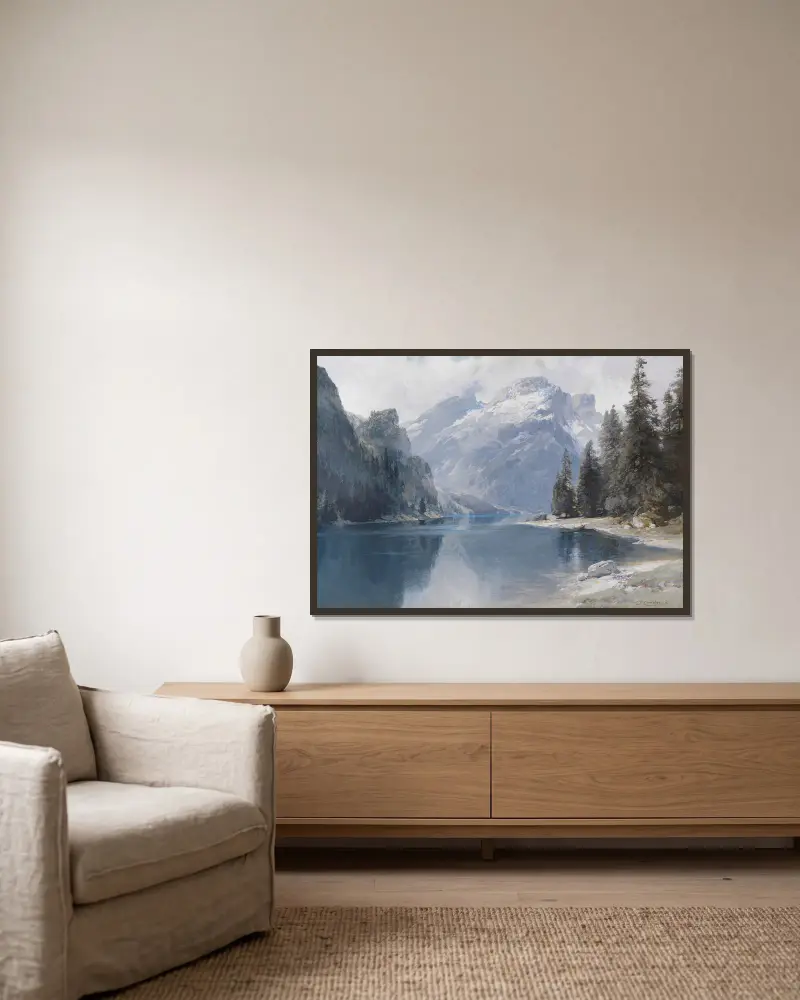 Pragser Wildsee av Edward Theodore Compton inramad på en vägg