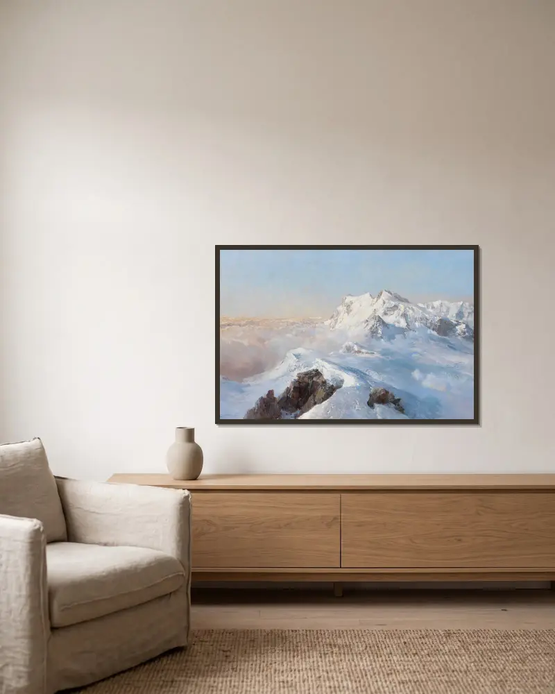Über dem Nebelmeer (Monte Rosa vom Rimpfischhorn) av Edward Theodore Compton inramad på en vägg