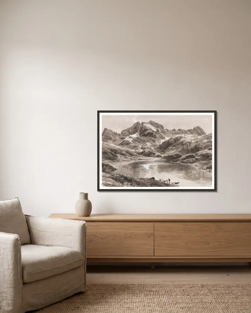 Zürsersee gegen die Wildgrubenspitze von Edward Theodore Compton gerahmt an einer Wand