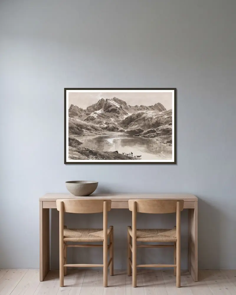 Zürsersee gegen die Wildgrubenspitze von Edward Theodore Compton gerahmt an einer Wand