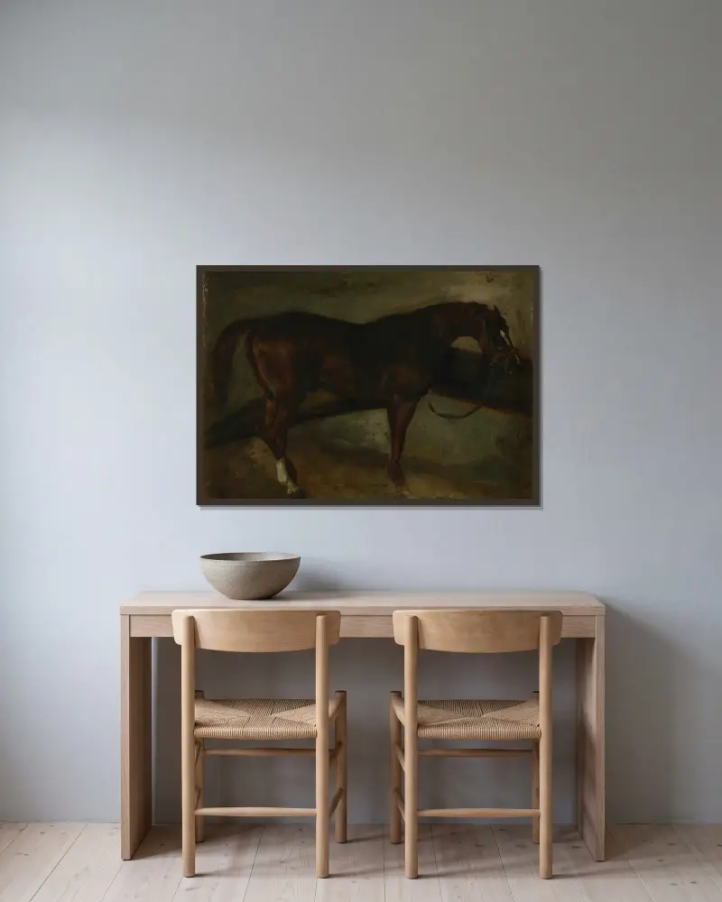 Brown horse av Théodore Géricault inramad på en vägg