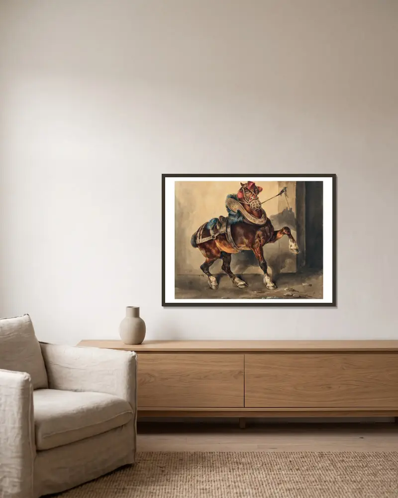 Le cheval du platrier (The Plastermaker’s Horse) av Théodore Géricault inramad på en vägg