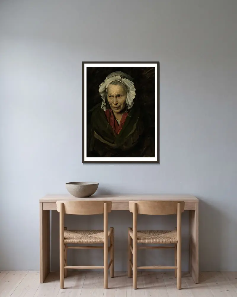Die Monomanin des Neids von Théodore Géricault gerahmt an einer Wand