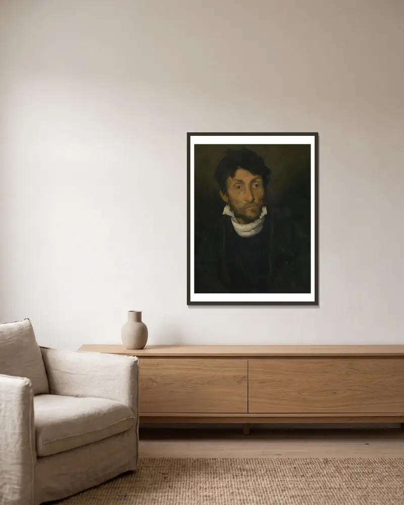Portrait of a Kleptomaniac av Théodore Géricault inramad på en vägg