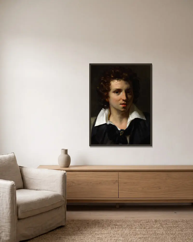 Porträtt av en ung man av Théodore Géricault inramad på en vägg