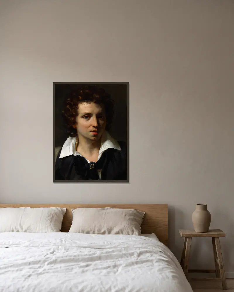 Porträtt av en ung man av Théodore Géricault inramad på en vägg