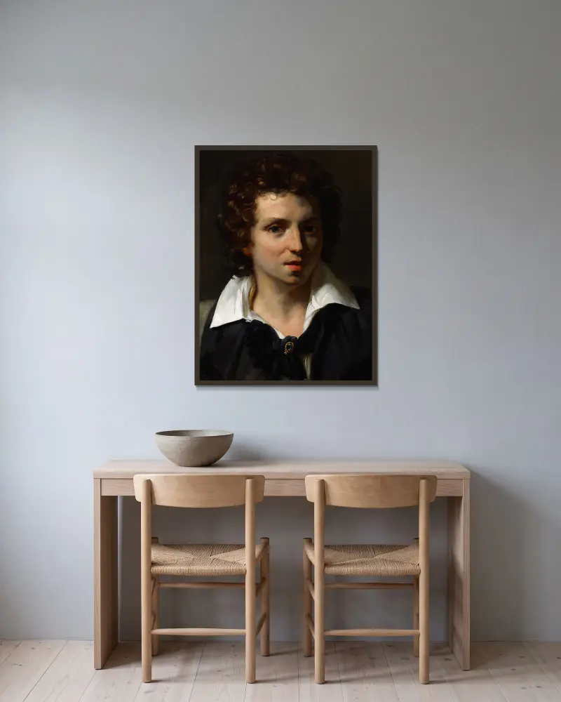 Porträtt av en ung man av Théodore Géricault inramad på en vägg