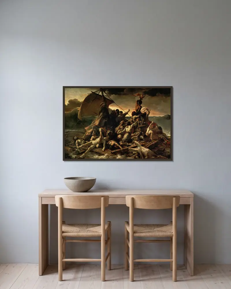 Das Floß der Medusa von Théodore Géricault gerahmt an einer Wand