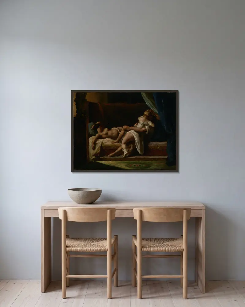 Three Lovers av Théodore Géricault inramad på en vägg