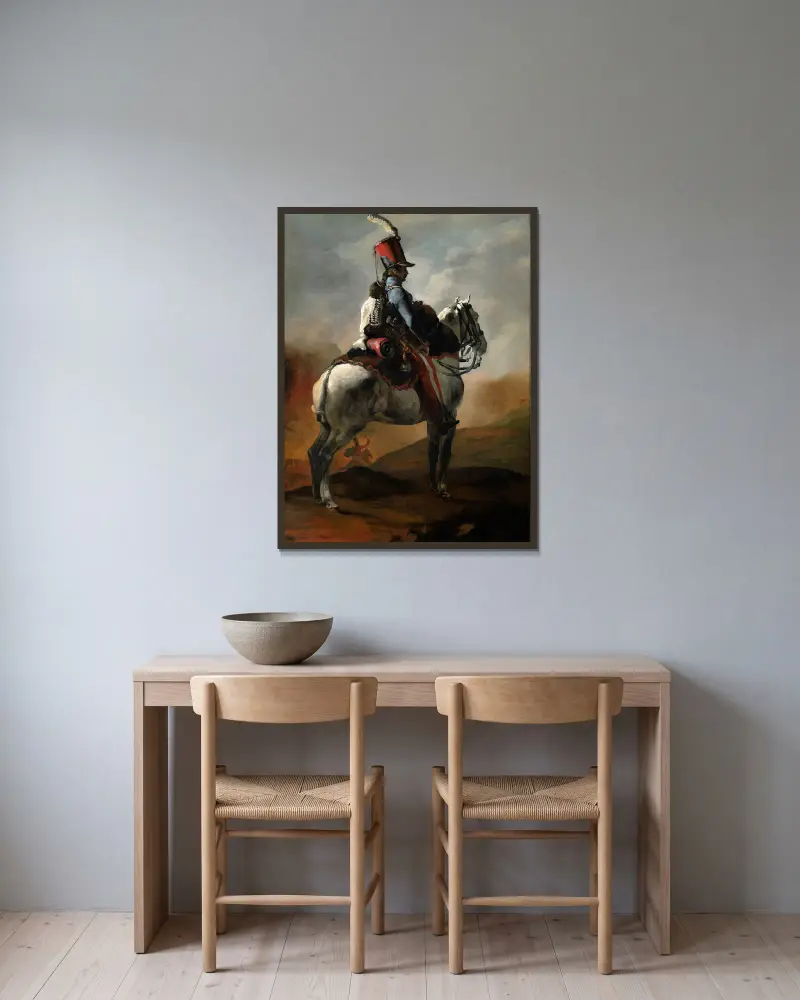 Husarernas trumpetare av Théodore Géricault inramad på en vägg