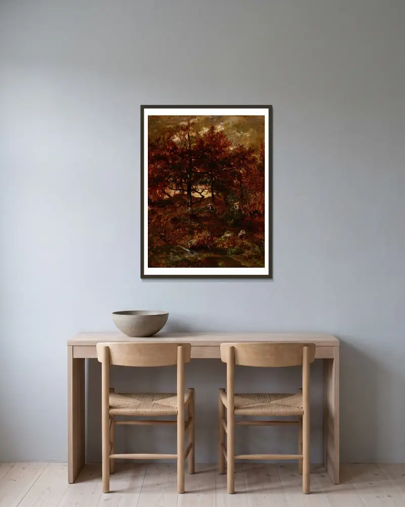 Herbst bei St. Jean de Paris, Wald von Fontainebleau von Théodore Rousseau gerahmt an einer Wand