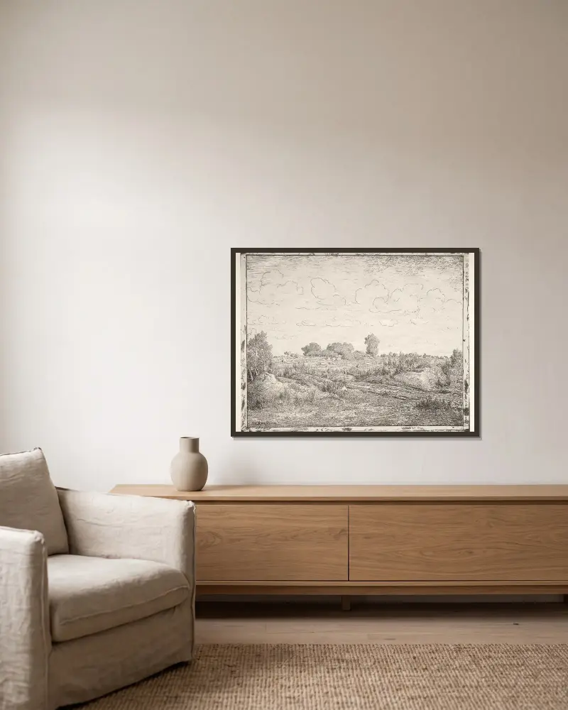 Die Ebene von Biau von Théodore Rousseau gerahmt an einer Wand