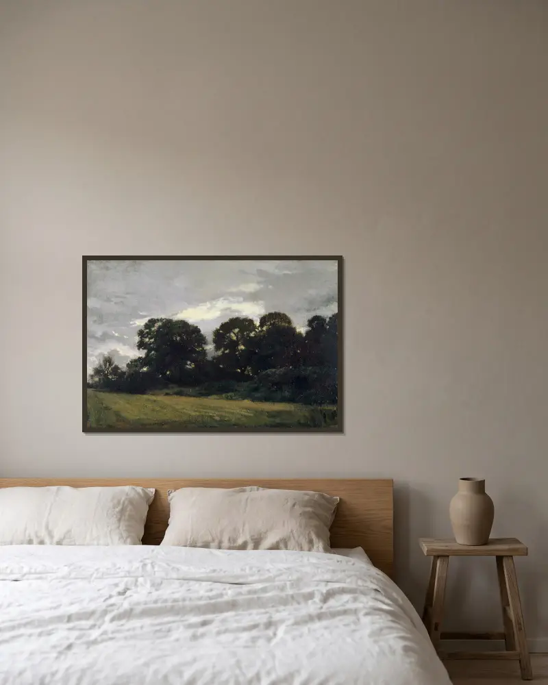 Landschaft mit Bäumen von Théodore Rousseau gerahmt an einer Wand