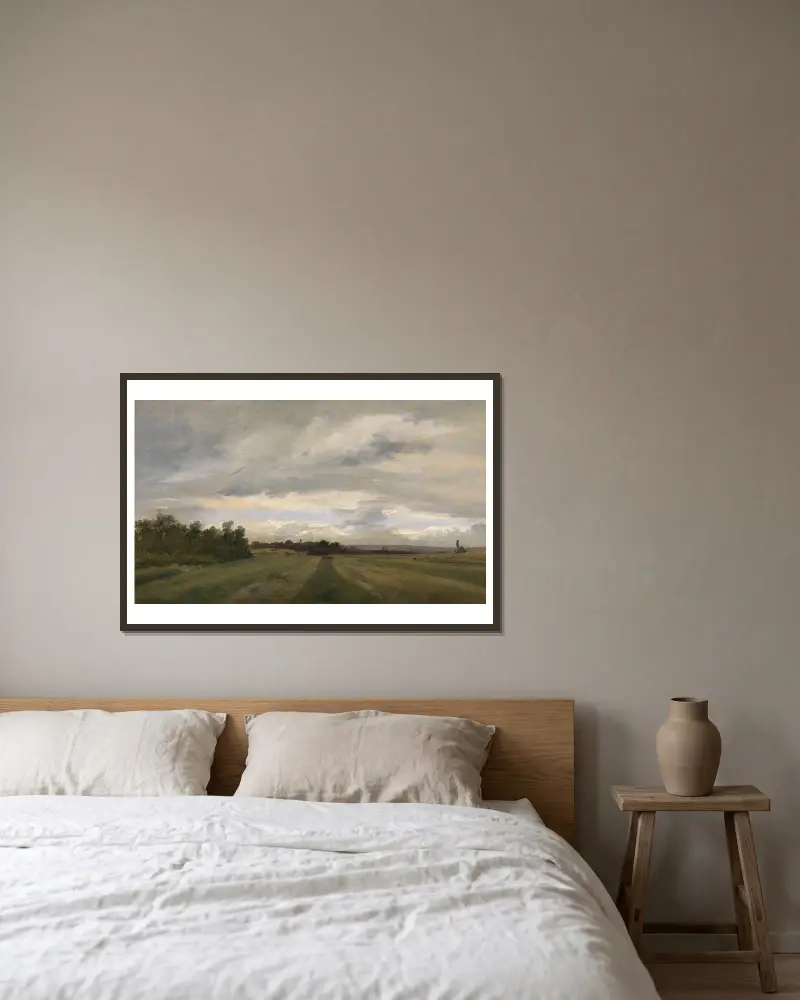 Landschaft av Théodore Rousseau inramad på en vägg
