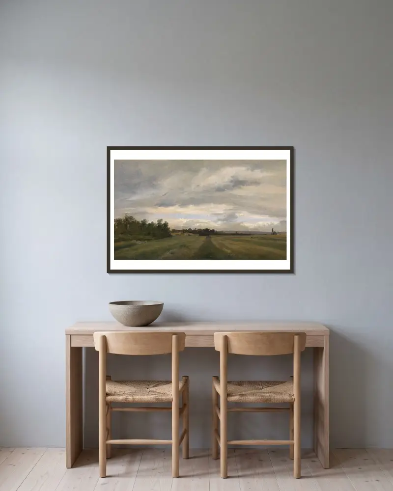 Landschaft av Théodore Rousseau inramad på en vägg