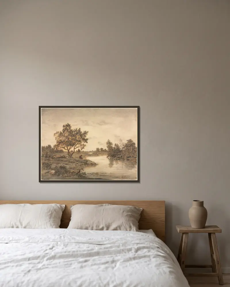 Der Fischer von Théodore Rousseau gerahmt an einer Wand