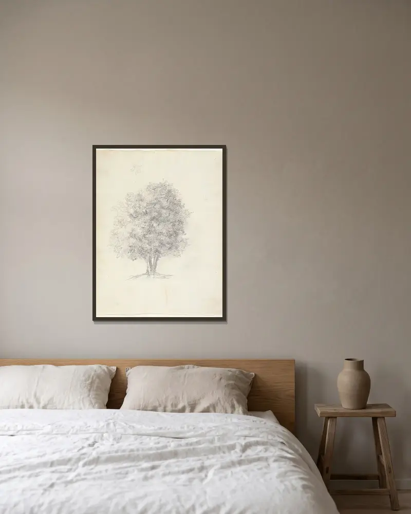 Tree Study av Théodore Rousseau inramad på en vägg