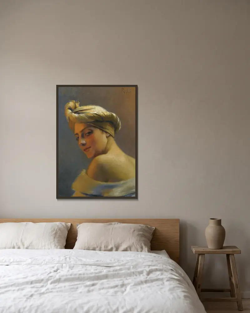 Flicka med turban av Theodoros Ralli inramad på en vägg
