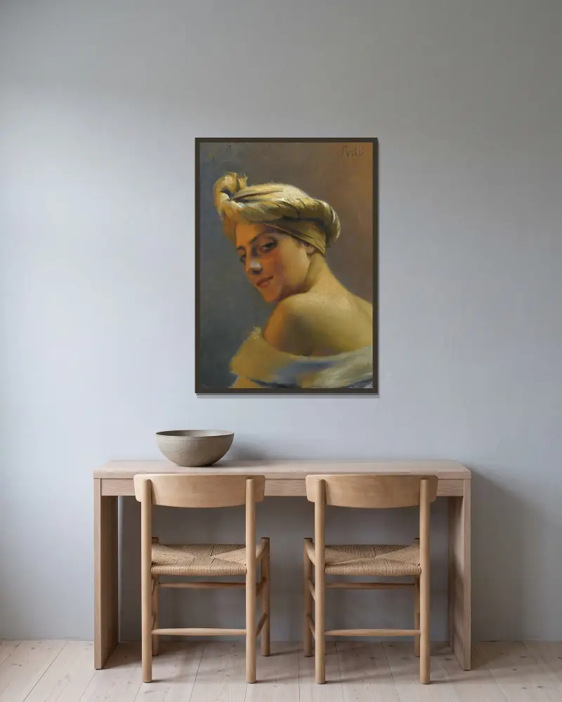 Flicka med turban av Theodoros Ralli inramad på en vägg