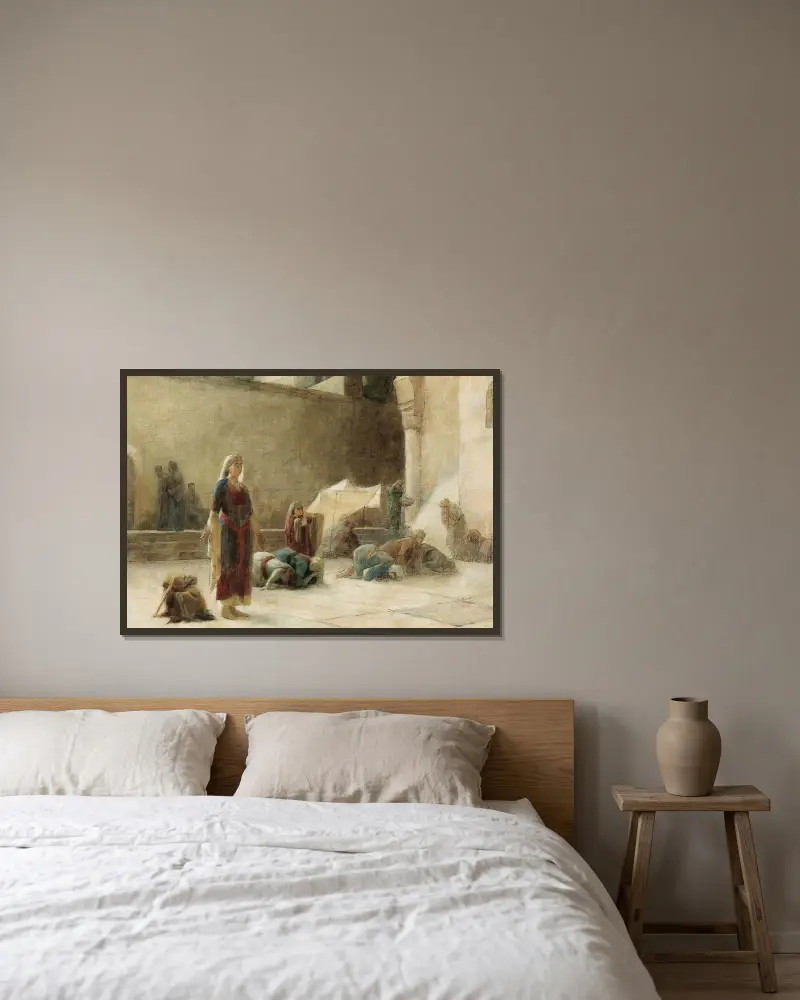Framför den heliga gravens förgård i Jerusalem av Theodoros Ralli inramad på en vägg