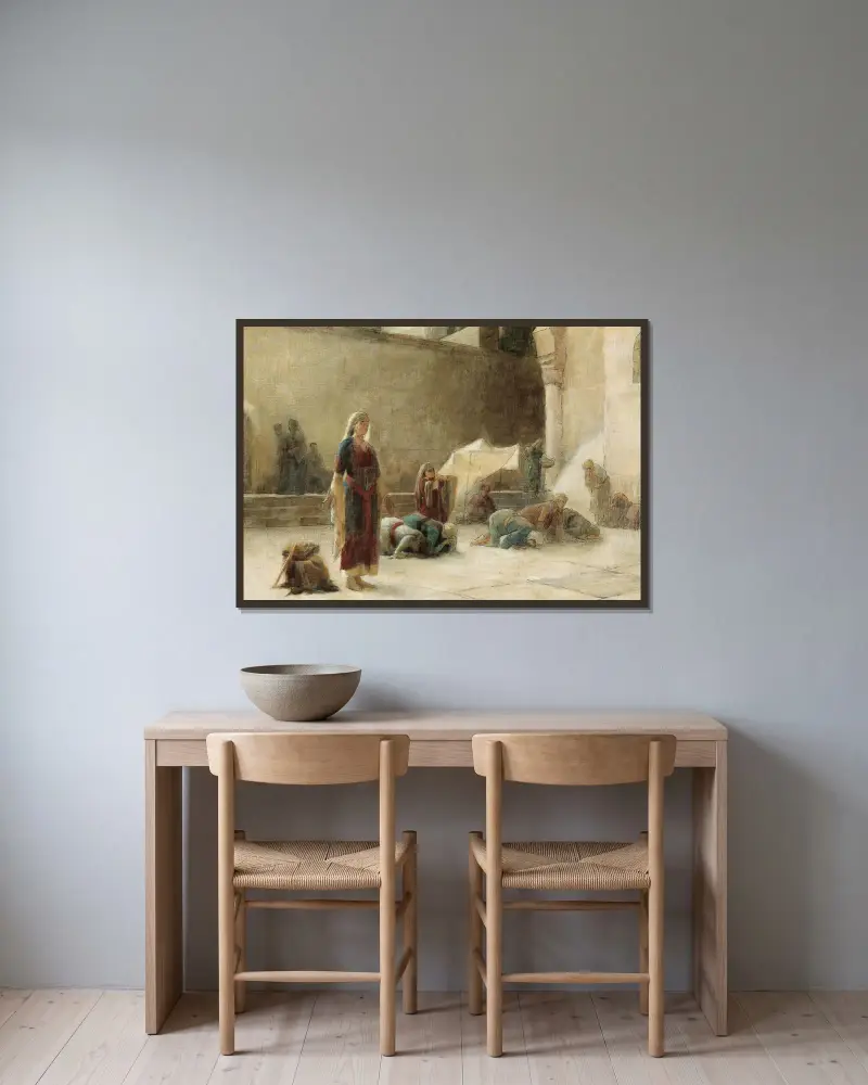 Framför den heliga gravens förgård i Jerusalem av Theodoros Ralli inramad på en vägg