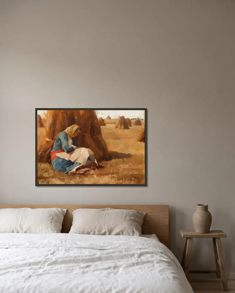 Resting by a haystack av Theodoros Ralli inramad på en vägg