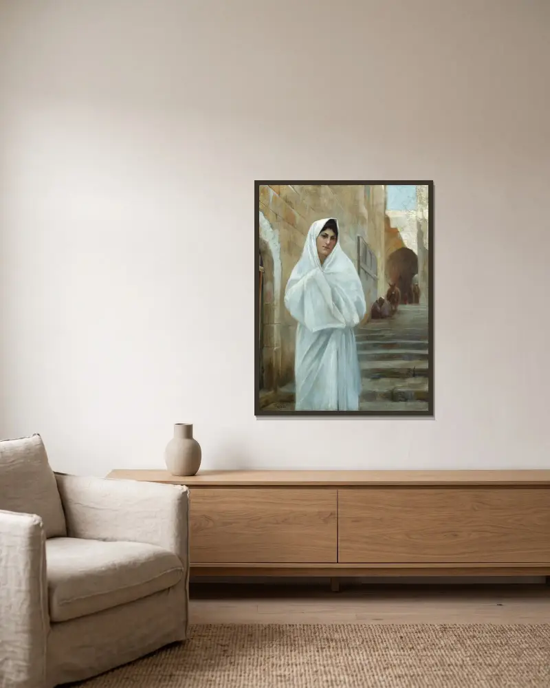 Junges Mädchen, Jerusalem von Theodoros Ralli gerahmt an einer Wand