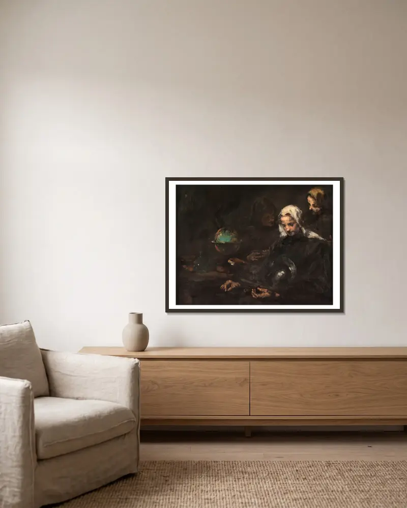 Beim Antiquitätenhändler von Théodule Ribot gerahmt an einer Wand