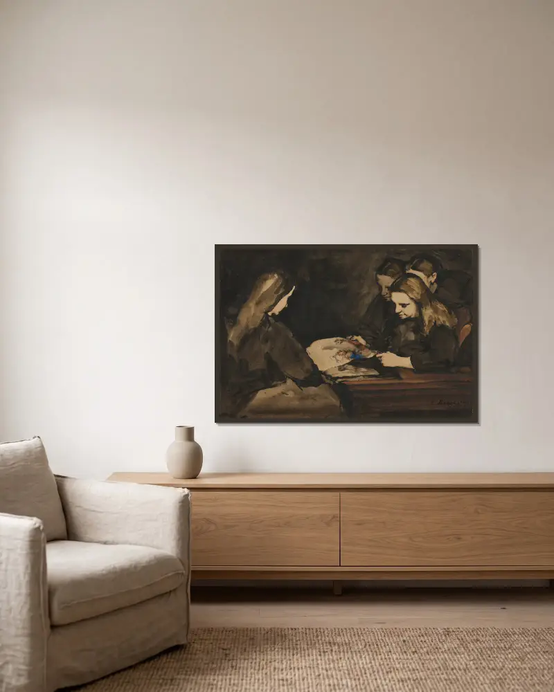 Vier Mädchen beim Zeichnen von Théodule Ribot gerahmt an einer Wand