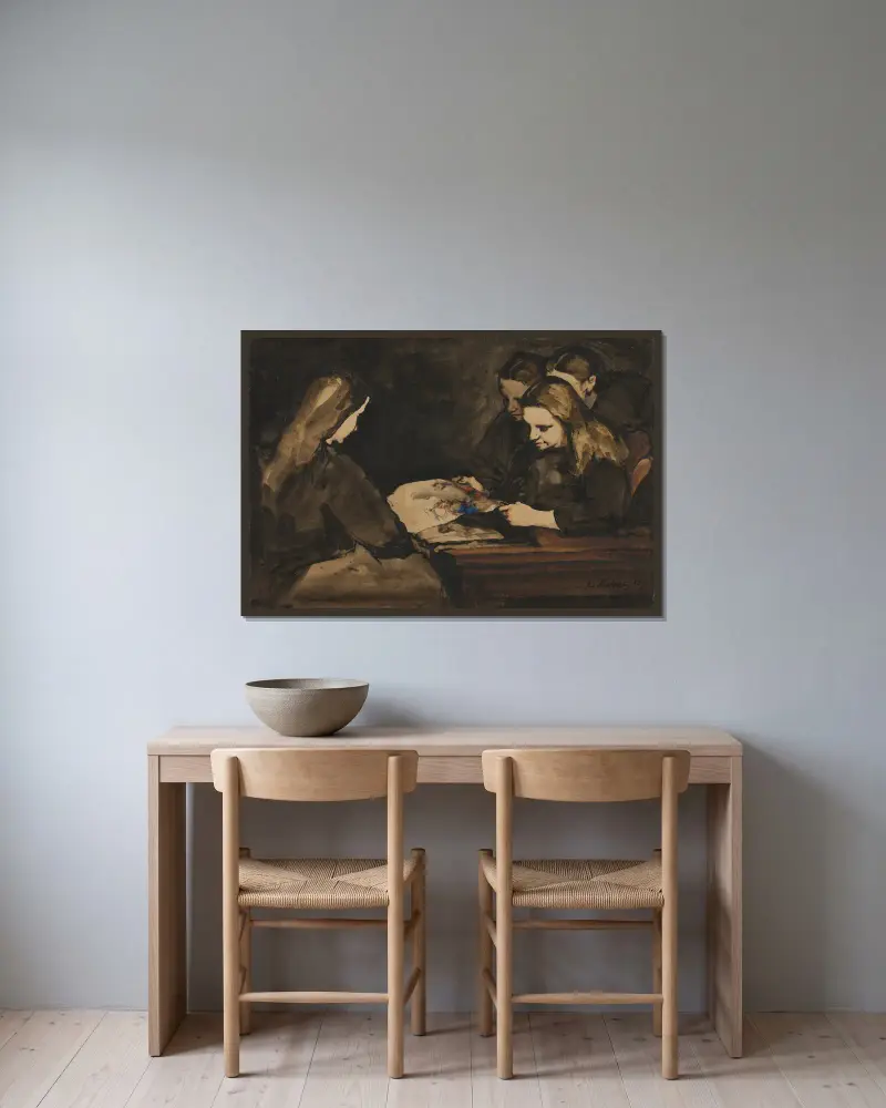 Vier Mädchen beim Zeichnen von Théodule Ribot gerahmt an einer Wand