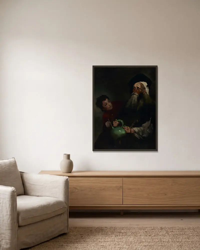 Lazarillo de Tormes och hans blinde herre av Théodule Ribot inramad på en vägg